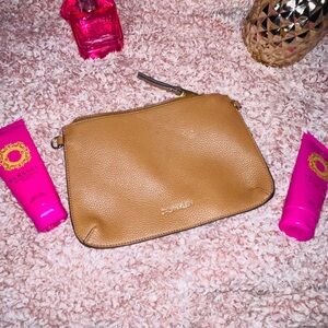 Calvin Klein Camel Leather Cosmetic Bag